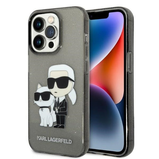 Husa pentru Apple iPhone 14 Pro, Karl Lagerfeld, Glitter Karl & Choupette, Neagra