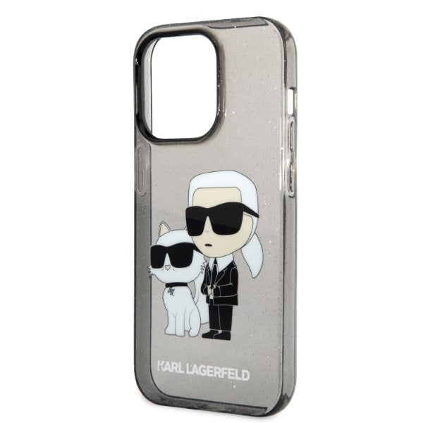 Husa pentru Apple iPhone 14 Pro, Karl Lagerfeld, Glitter Karl & Choupette, Neagra