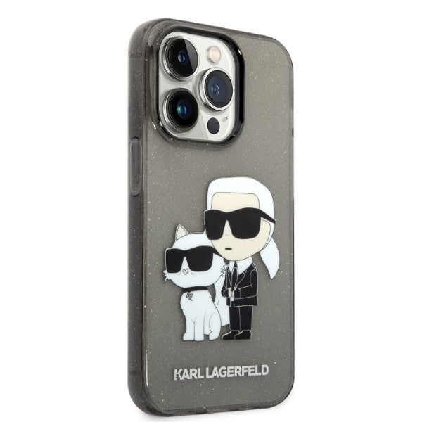 Husa pentru Apple iPhone 14 Pro, Karl Lagerfeld, Glitter Karl & Choupette, Neagra