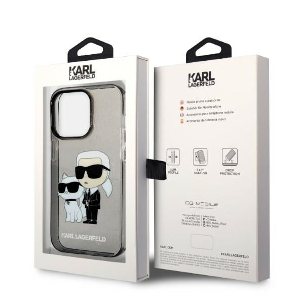Husa pentru Apple iPhone 14 Pro, Karl Lagerfeld, Glitter Karl & Choupette, Neagra