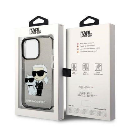 Husa pentru Apple iPhone 14 Pro, Karl Lagerfeld, Glitter Karl & Choupette, Neagra