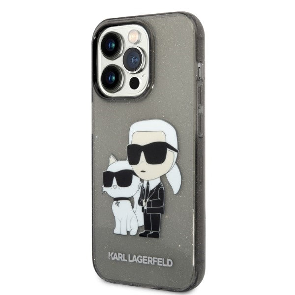 Husa pentru Apple iPhone 14 Pro, Karl Lagerfeld, Glitter Karl & Choupette, Neagra