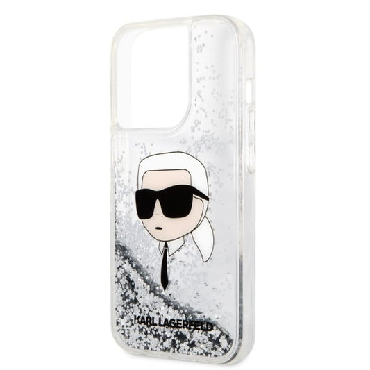 Husa pentru Apple iPhone 14 Pro, Karl Lagerfeld, Glitter Karl's Head, Argintie