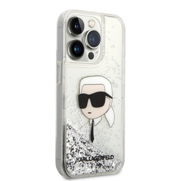 Husa pentru Apple iPhone 14 Pro, Karl Lagerfeld, Glitter Karl's Head, Argintie