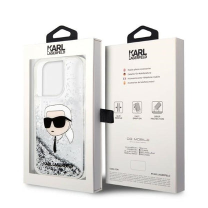 Husa pentru Apple iPhone 14 Pro, Karl Lagerfeld, Glitter Karl's Head, Argintie