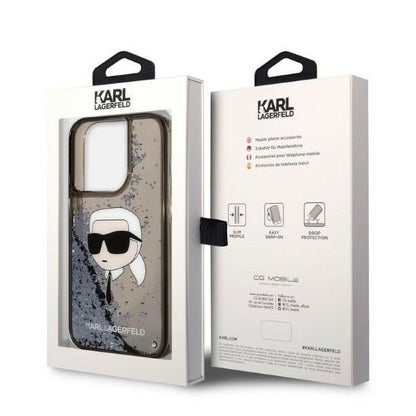 Husa pentru Apple iPhone 14 Pro, Karl Lagerfeld, Glitter Karl's Head, Neagra