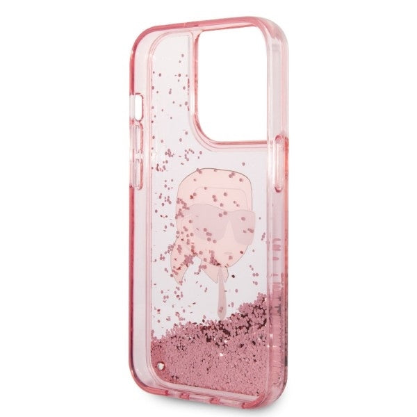 Husa pentru Apple iPhone 14 Pro, Karl Lagerfeld, Glitter Karl's Head, Roz