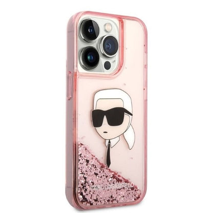 Husa pentru Apple iPhone 14 Pro, Karl Lagerfeld, Glitter Karl's Head, Roz