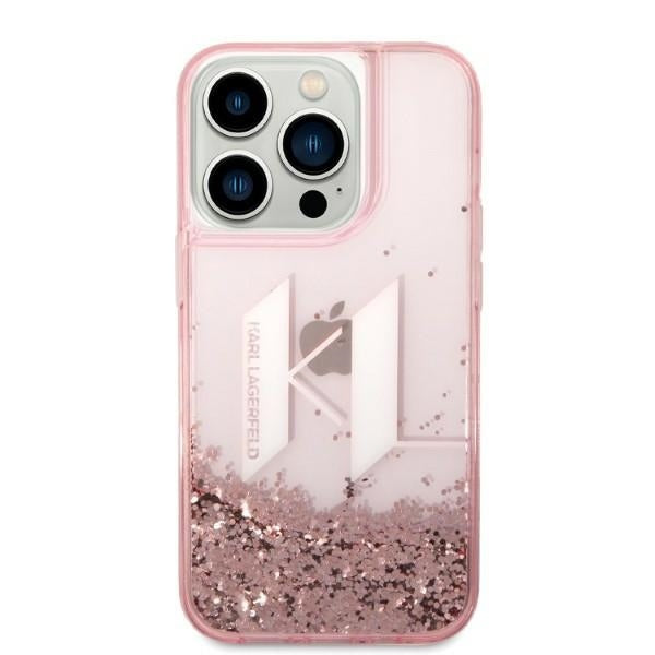 Husa pentru Apple iPhone 14 Pro, Karl Lagerfeld, Glitter Liquid Big KL, Roz