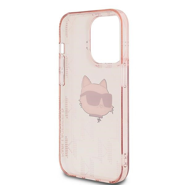 Husa pentru Apple iPhone 14 Pro, Karl Lagerfeld, IML Luxury Monogram Choupette's Head, Roz