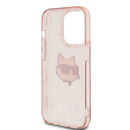 Husa pentru Apple iPhone 14 Pro, Karl Lagerfeld, IML Luxury Monogram Choupette's Head, Roz