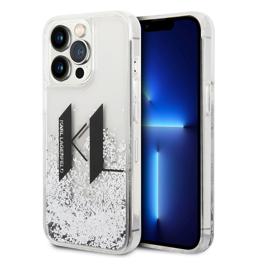 Husa pentru Apple iPhone 14 Pro, Karl Lagerfeld, Liquid Glitter Big KL, Argintie