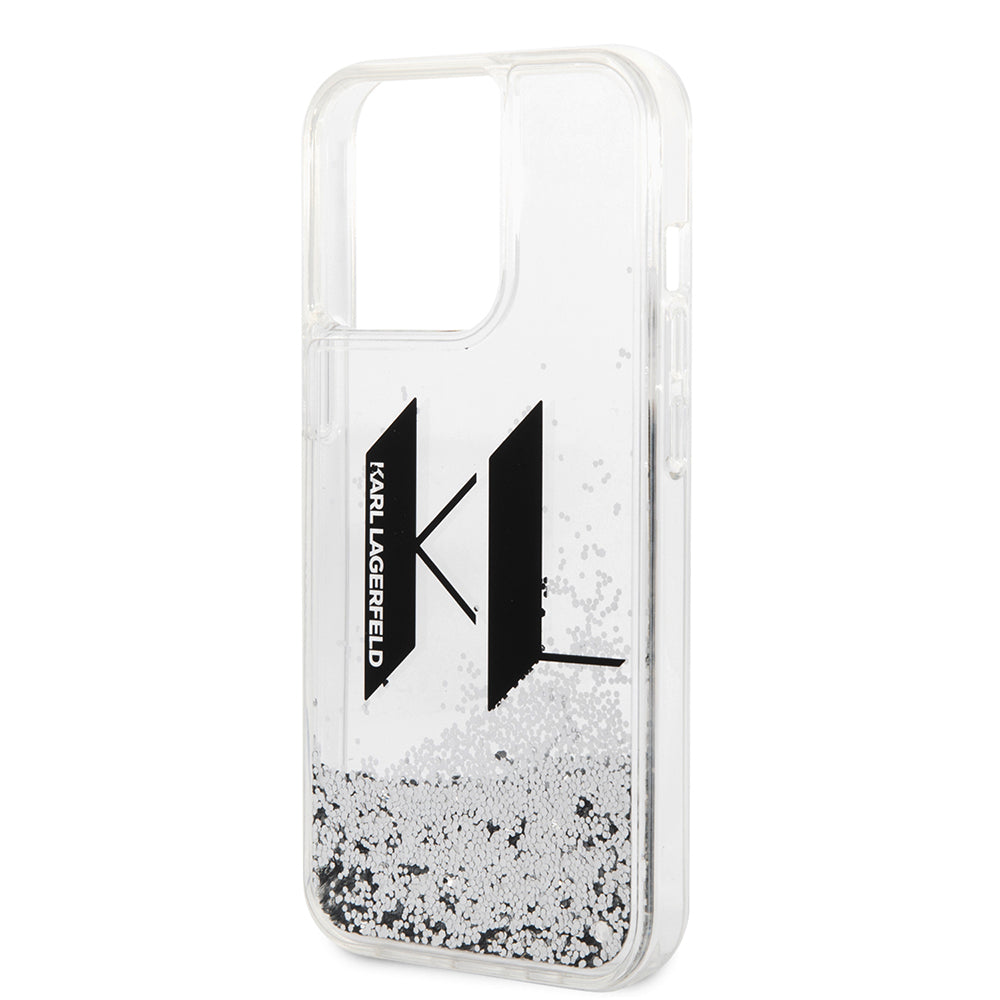 Husa pentru Apple iPhone 14 Pro, Karl Lagerfeld, Liquid Glitter Big KL, Argintie