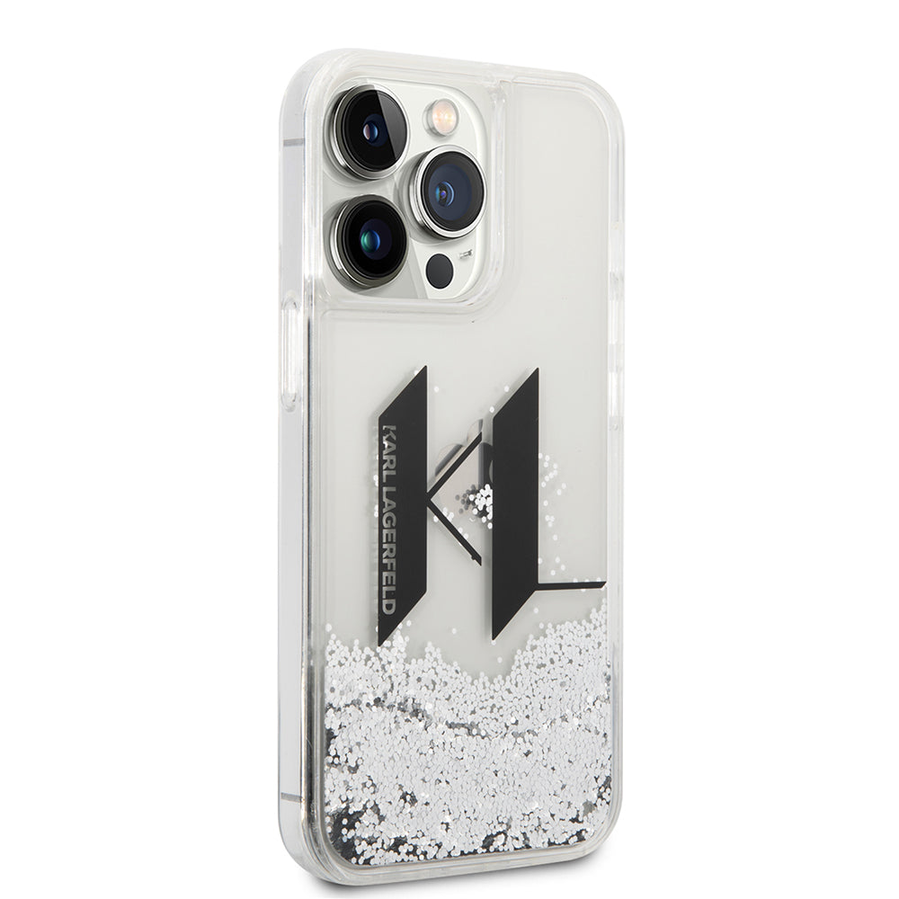 Husa pentru Apple iPhone 14 Pro, Karl Lagerfeld, Liquid Glitter Big KL, Argintie