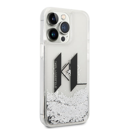 Husa pentru Apple iPhone 14 Pro, Karl Lagerfeld, Liquid Glitter Big KL, Argintie