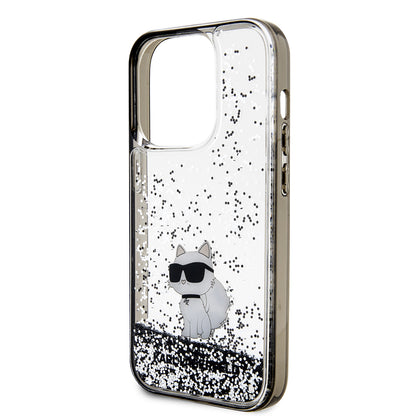 Husa pentru Apple iPhone 14 Pro, Karl Lagerfeld, Liquid Glitter Choupette, Transparenta