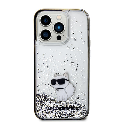 Husa pentru Apple iPhone 14 Pro, Karl Lagerfeld, Liquid Glitter Choupette, Transparenta