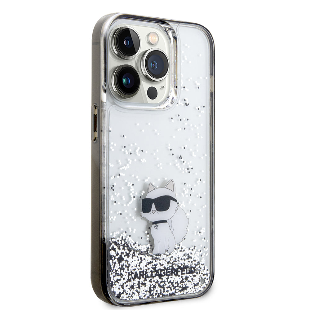 Husa pentru Apple iPhone 14 Pro, Karl Lagerfeld, Liquid Glitter Choupette, Transparenta