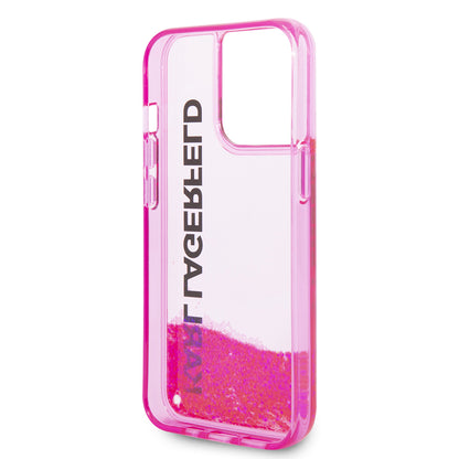 Husa pentru Apple iPhone 14 Pro, Karl Lagerfeld, Liquid Glitter KL Logo, Roz