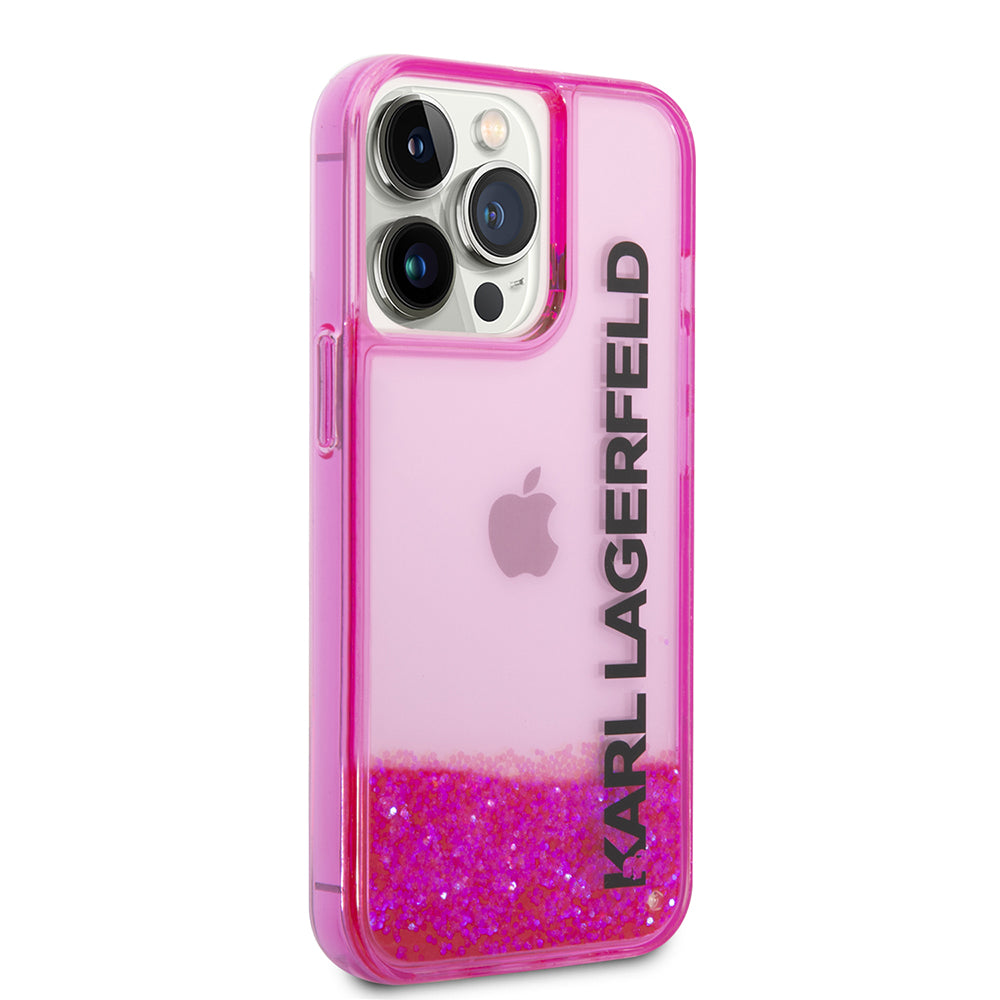 Husa pentru Apple iPhone 14 Pro, Karl Lagerfeld, Liquid Glitter KL Logo, Roz