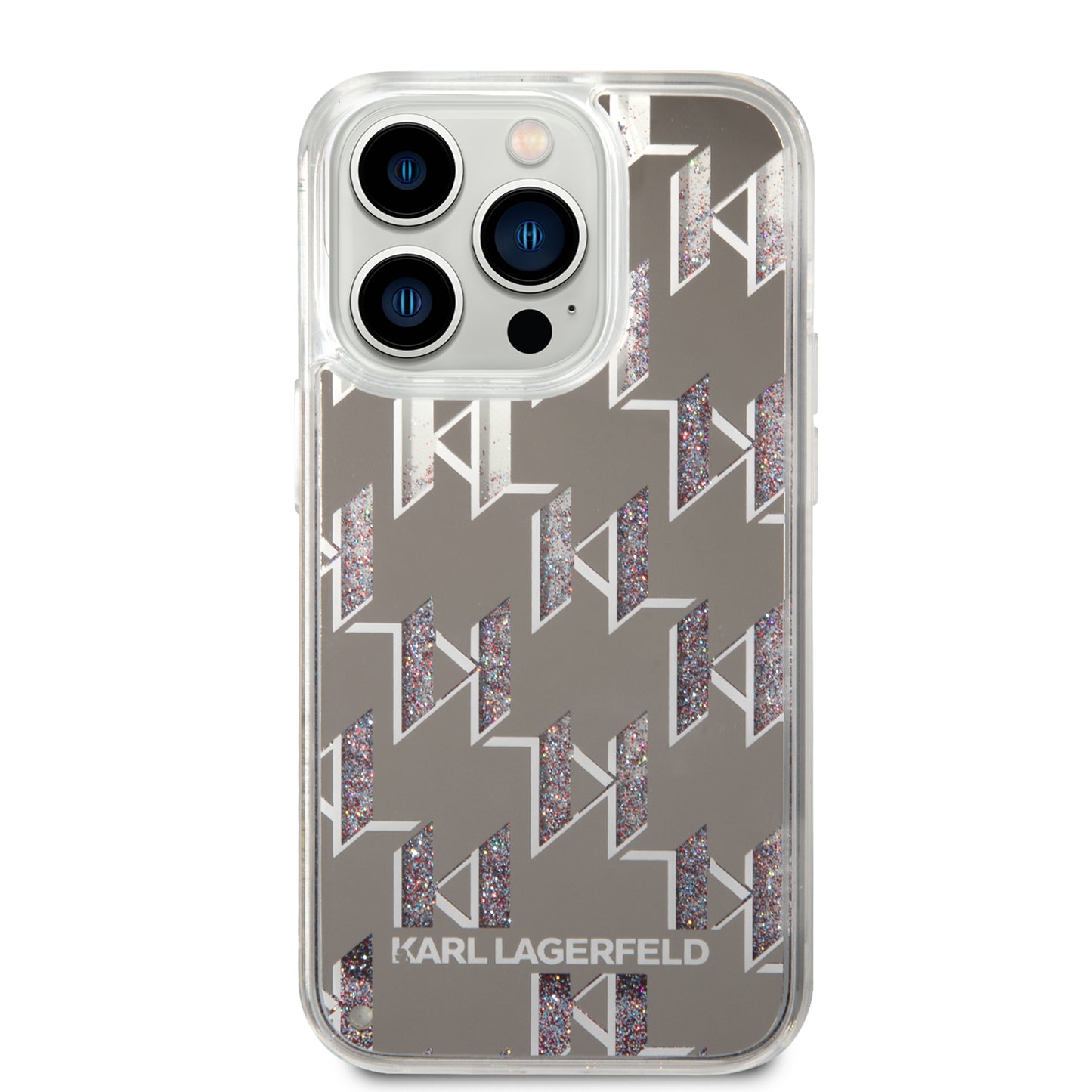 Husa pentru Apple iPhone 14 Pro, Karl Lagerfeld, Liquid Glitter Monogram, Argintie