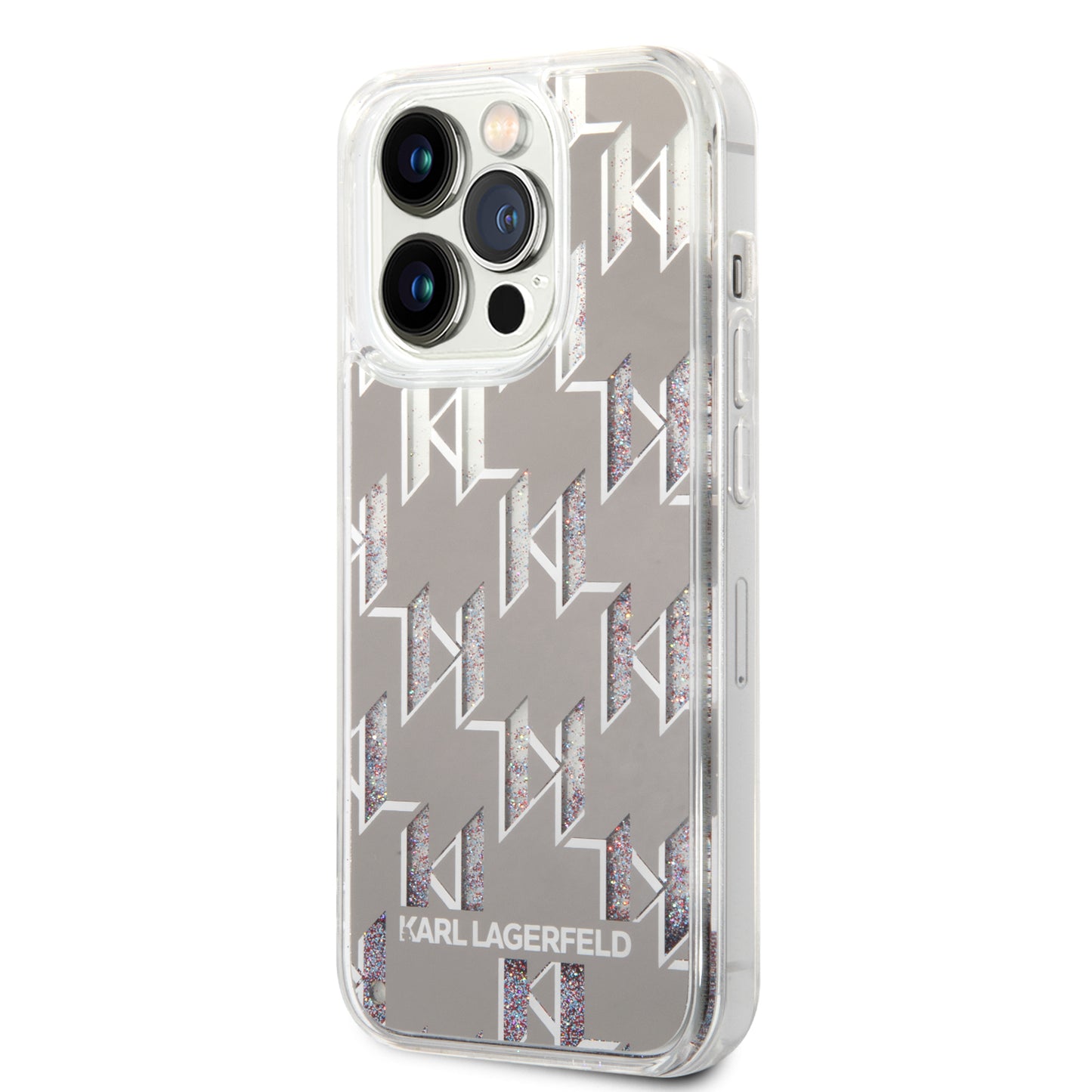 Husa pentru Apple iPhone 14 Pro, Karl Lagerfeld, Liquid Glitter Monogram, Argintie
