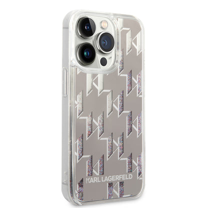 Husa pentru Apple iPhone 14 Pro, Karl Lagerfeld, Liquid Glitter Monogram, Argintie