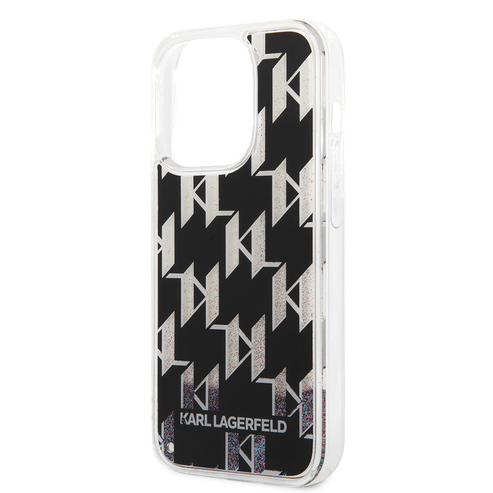 Husa pentru Apple iPhone 14 Pro, Karl Lagerfeld, Liquid Glitter Monogram, Neagra