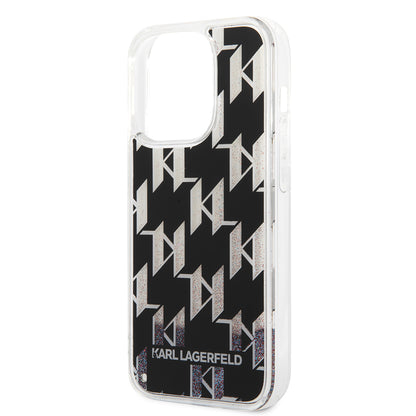 Husa pentru Apple iPhone 14 Pro, Karl Lagerfeld, Liquid Glitter Monogram, Neagra