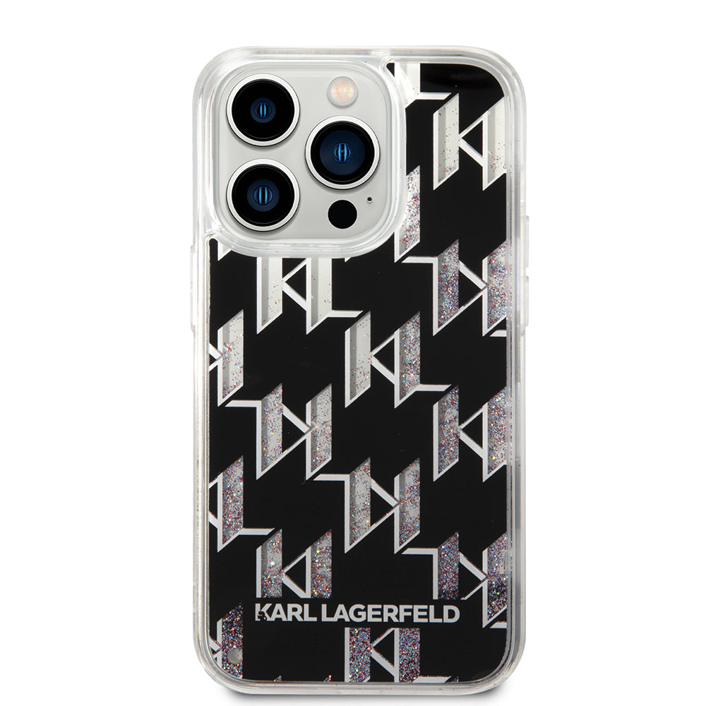 Husa pentru Apple iPhone 14 Pro, Karl Lagerfeld, Liquid Glitter Monogram, Neagra
