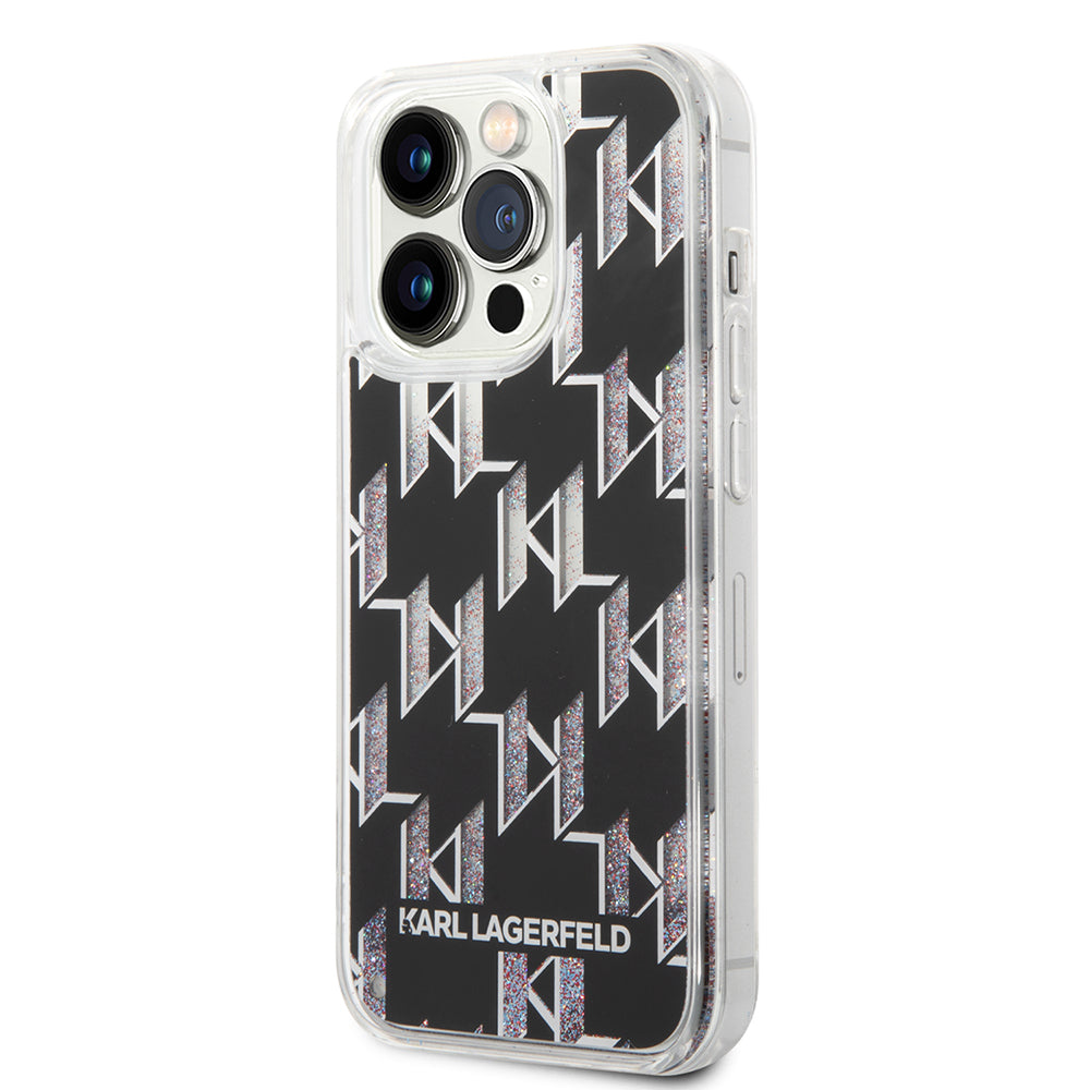Husa pentru Apple iPhone 14 Pro, Karl Lagerfeld, Liquid Glitter Monogram, Neagra