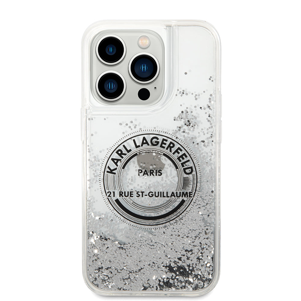 Husa pentru Apple iPhone 14 Pro, Karl Lagerfeld, Liquid Glitter RSG, Argintie