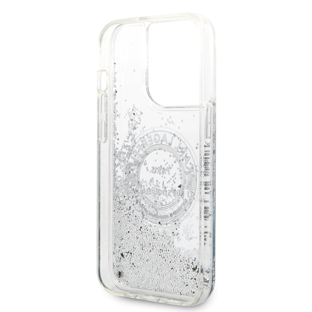 Husa pentru Apple iPhone 14 Pro, Karl Lagerfeld, Liquid Glitter RSG, Argintie