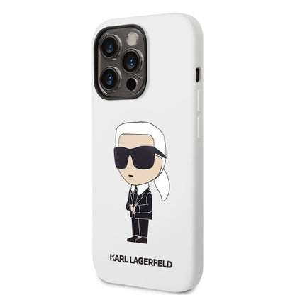 Husa pentru Apple iPhone 14 Pro, Karl Lagerfeld, Silicone Ikonik NFT, Alba