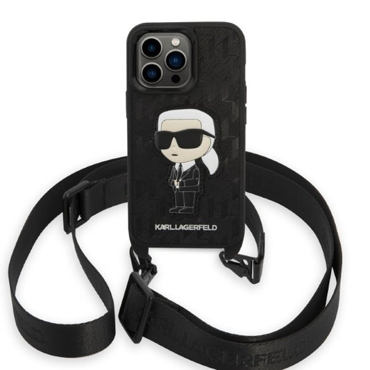 Husa pentru Apple iPhone 14 Pro, Karl Lagerfeld, Monogram Ikonik Karl, Neagra