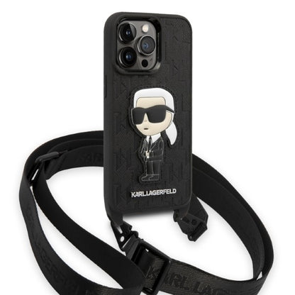 Husa pentru Apple iPhone 14 Pro, Karl Lagerfeld, Monogram Ikonik Karl, Neagra