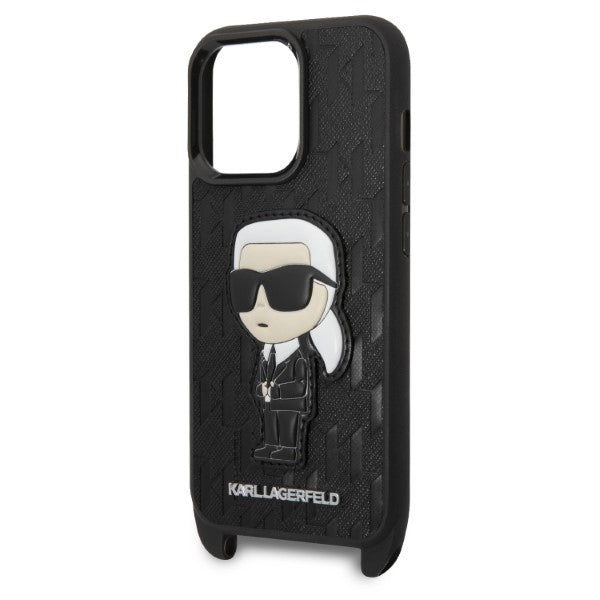 Husa pentru Apple iPhone 14 Pro, Karl Lagerfeld, Monogram Ikonik Karl, Neagra
