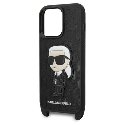 Husa pentru Apple iPhone 14 Pro, Karl Lagerfeld, Monogram Ikonik Karl, Neagra