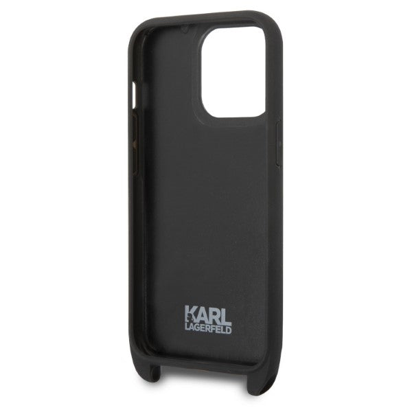 Husa pentru Apple iPhone 14 Pro, Karl Lagerfeld, Monogram Plaque Logo with Strap, Neagra