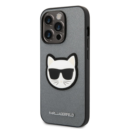 Husa pentru Apple iPhone 14 Pro, Karl Lagerfeld, Saffiano Choupette's Head, Argintie