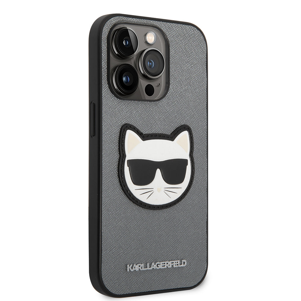 Husa pentru Apple iPhone 14 Pro, Karl Lagerfeld, Saffiano Choupette's Head, Argintie