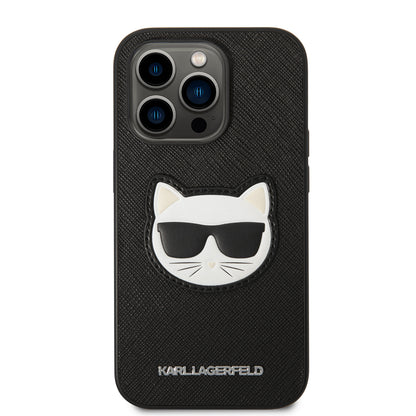 Husa pentru Apple iPhone 14 Pro, Karl Lagerfeld, Saffiano Choupette's Head, Neagra