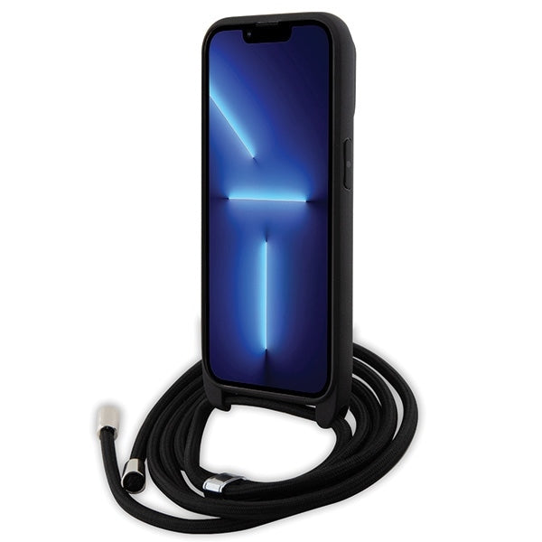 Husa pentru Apple iPhone 14 Pro, Karl Lagerfeld, Saffiano Crossbody Metal Pin Karl & Choupette, Neagra