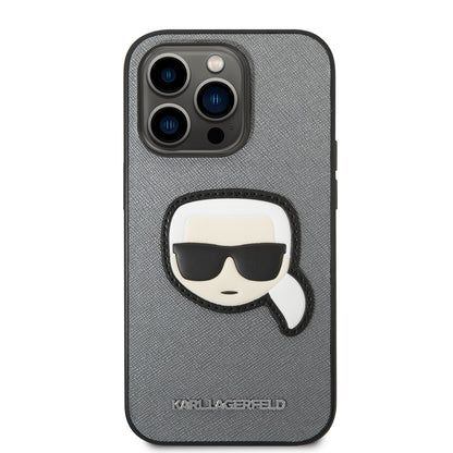Husa pentru Apple iPhone 14 Pro, Karl Lagerfeld, Saffiano Karl's Head, Argintie