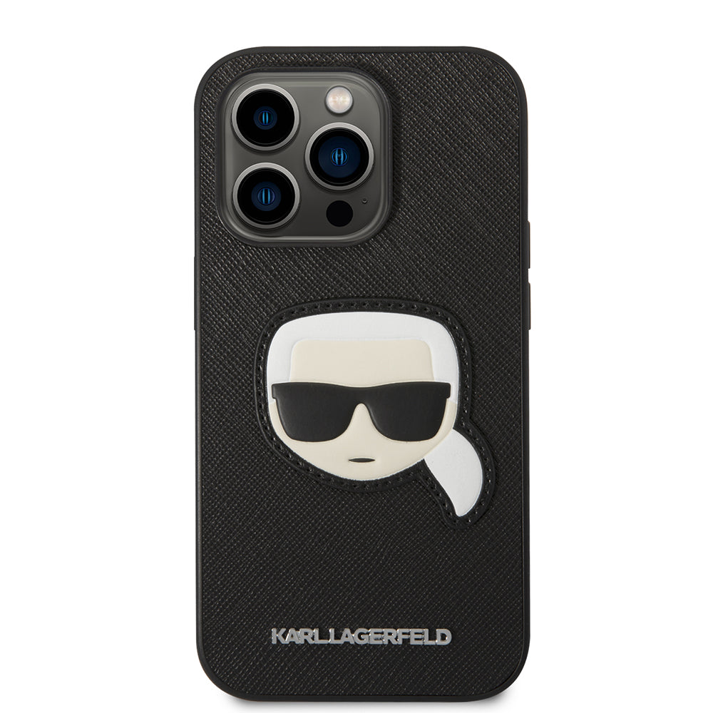 Husa pentru Apple iPhone 14 Pro, Karl Lagerfeld, Saffiano Karl's Head, Neagra
