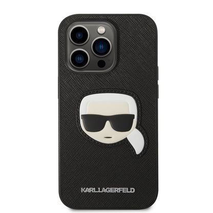 Husa pentru Apple iPhone 14 Pro, Karl Lagerfeld, Saffiano Karl's Head, Neagra