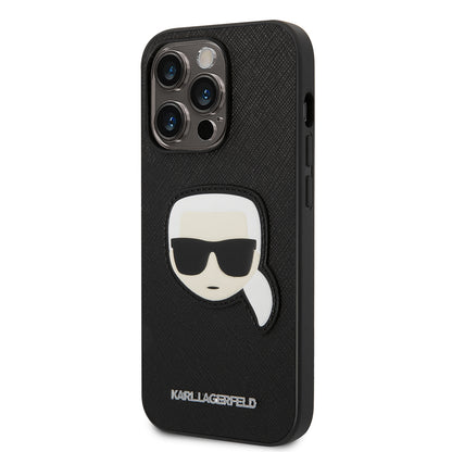 Husa pentru Apple iPhone 14 Pro, Karl Lagerfeld, Saffiano Karl's Head, Neagra