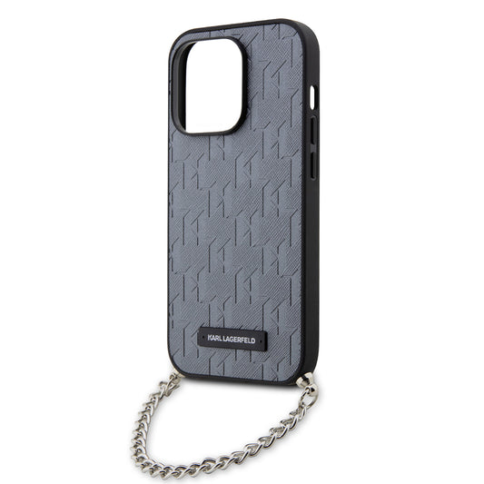 Husa pentru Apple iPhone 14 Pro, Karl Lagerfeld, Saffiano Monogram Chain, Argintie