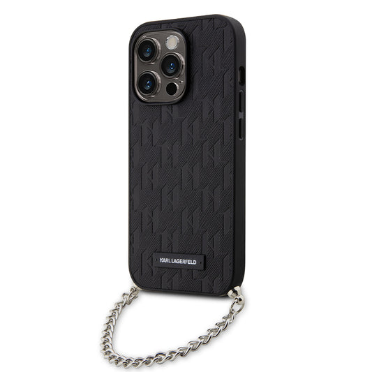 Husa pentru Apple iPhone 14 Pro, Karl Lagerfeld, Saffiano Monogram Chain, Neagra