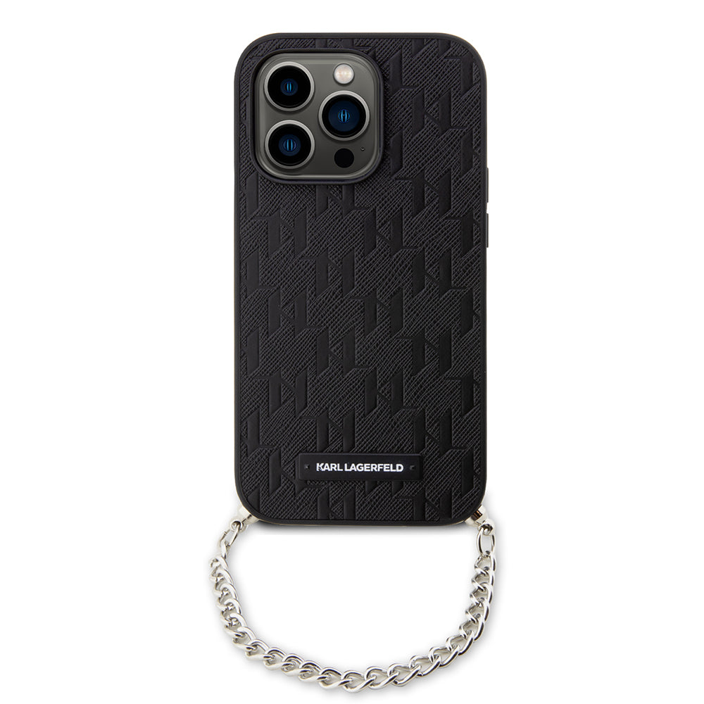 Husa pentru Apple iPhone 14 Pro, Karl Lagerfeld, Saffiano Monogram Chain, Neagra